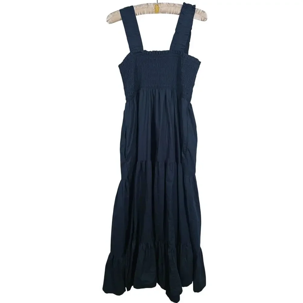 Abercrombie & Fitch Smocked Tiered Maxi Dress Size XLP Black Boho Summer Cottage
